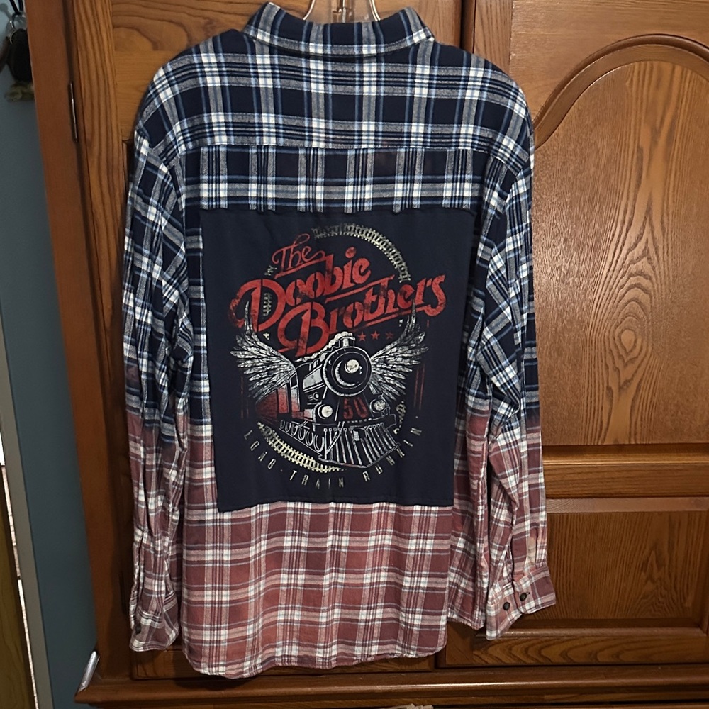 The Doobie Brothers upcycled bleached flannel tee made by me